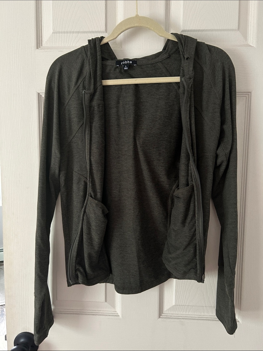 Zobha Women's Olive Green Lightweight Hooded Zip Jacket